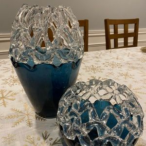 Glass vase and bowl set.
